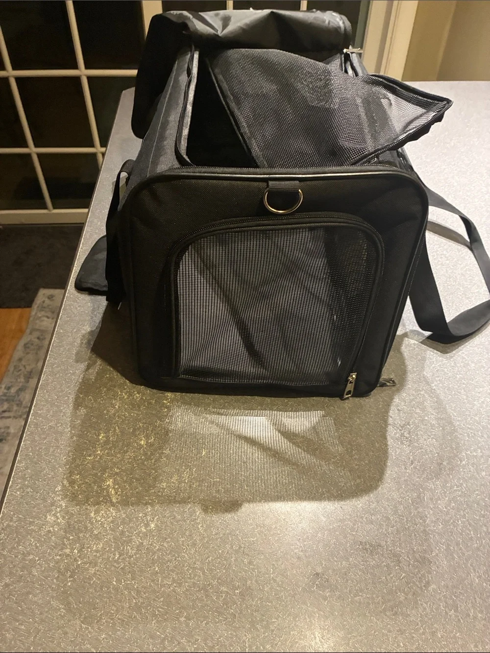 Black Pet Travel Carrier with Built-In Fan